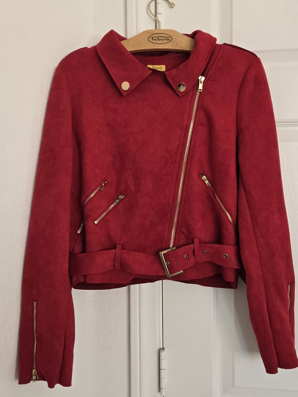 Daisy Red Suede Asymmetric Moto Jacket Size Medium